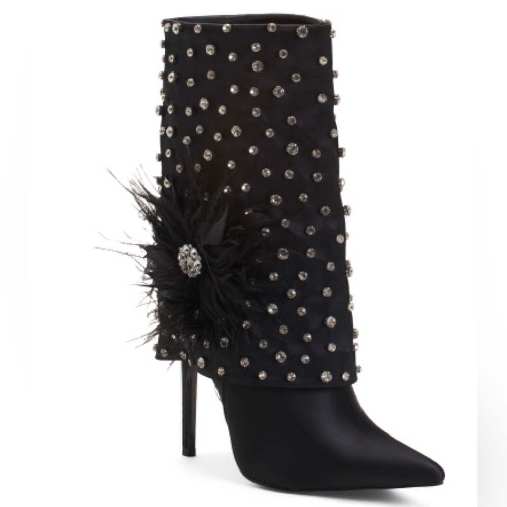 AZALEA WANG
Blaise Rhinestone Black Stiletto Mid Calf Booties Size 9